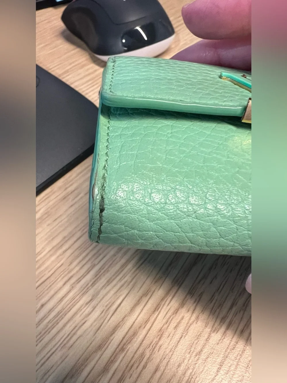 Louis Vuitton Mint Green Pebbled Leather Compact Wallet with LV Hardware